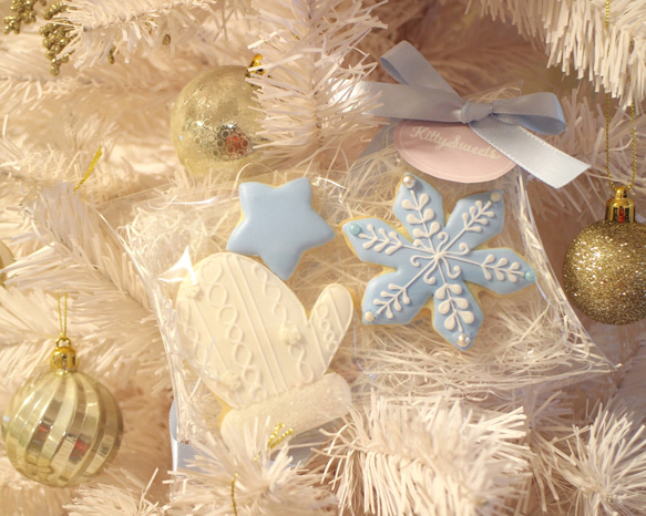 3枚セット（水色・手袋）クリスマスアイシングクッキーギフト 3枚目の画像