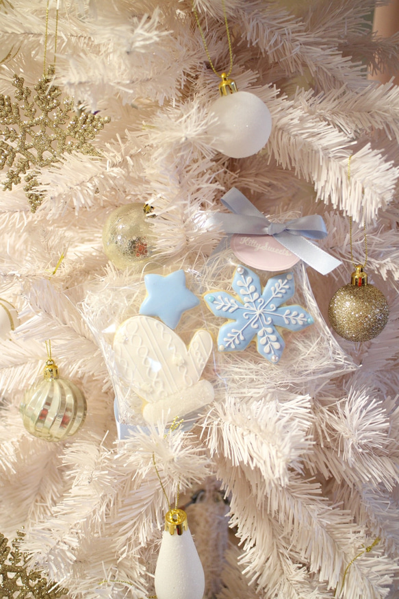 3枚セット（水色・手袋）クリスマスアイシングクッキーギフト 7枚目の画像