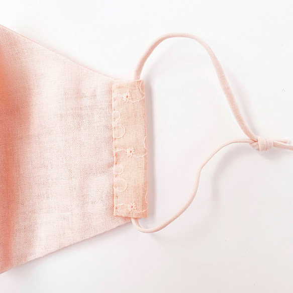 精緻的Hanamoyou棉質蕾絲口罩柔軟的嬰兒粉紅色手工縫製輕薄舒適穿著 第7張的照片