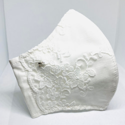 「再販」レースマスク　⑬ オーガニックコットン　結婚式　ホワイト　小花　フォーマルマスク　抗菌マスク　レース 3枚目の画像