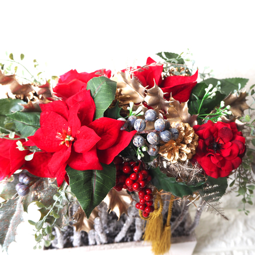 白樺のchristmasアレンジメント クリスマス ポインセチア 誕生日
