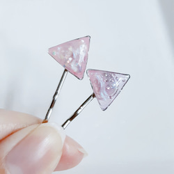 送料無料＊プチぷっくりなキラキラ三角ヘアピンセットその２(ピンク×ピンク) 5枚目の画像