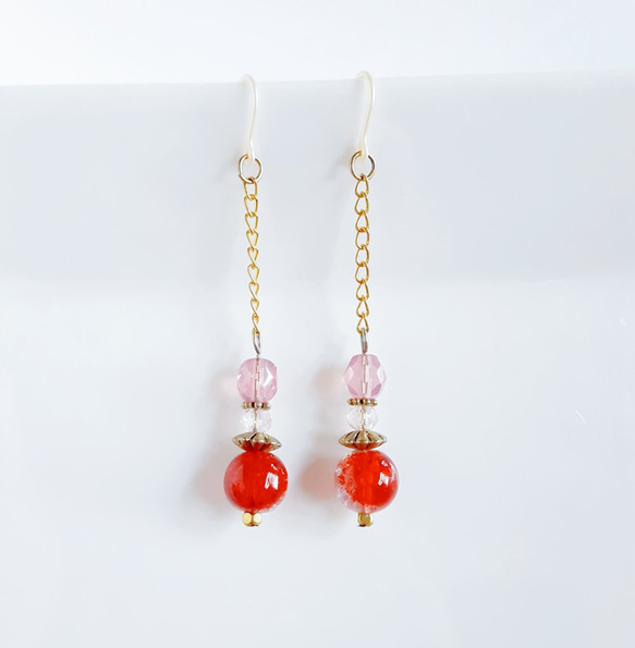 クリア青薔薇転写ビーズ♡ジャラジャラピアス 切れれ