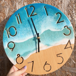 SALE！海レジンアート〜円型壁掛け時計 （アウトレット） 受注制作品】オーシャンクロック 直径30cm 壁掛け時計 海レジン