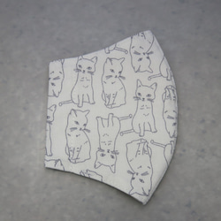 全作品対象２点目以降100円割引き‼　夏マスク　おすまし白猫モノトーン　大人女性用　選べる裏地　オーガニックコットン 3枚目の画像