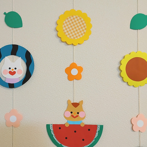 ひまわりとスイカの吊るし飾り♪ 壁面飾り 保育 夏 その他アート