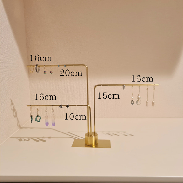 【穴ありver.】ピアススタンド 3本  真鍮製 オリジナル　ネックレス   アクセサリー kmetal 3枚目の画像