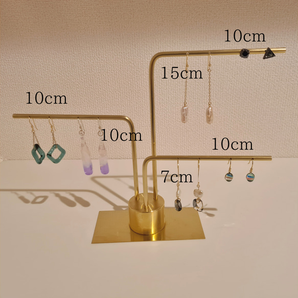 【穴ありver.】ピアススタンド 3本  真鍮製 オリジナル　ネックレス   アクセサリー kmetal 5枚目の画像