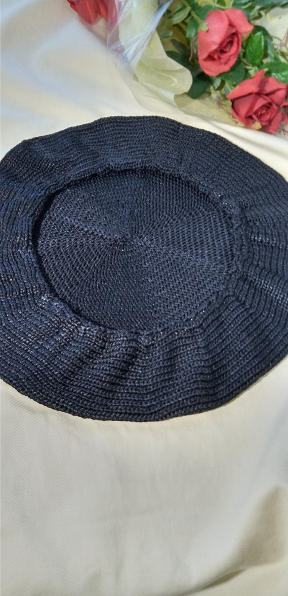 　受注製作の　シルクベレー帽子　黒 3枚目の画像