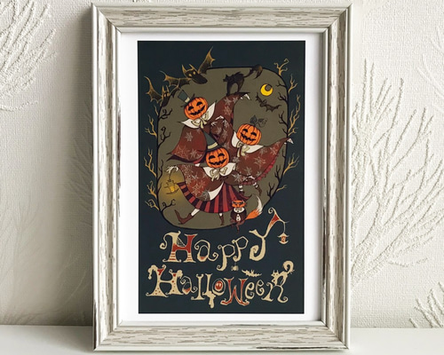 オリジナルイラスト・プリント/複製画・2L・A4】ハロウィン Happy