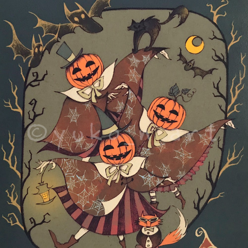 オリジナルイラスト・プリント/複製画・2L・A4】ハロウィン Happy