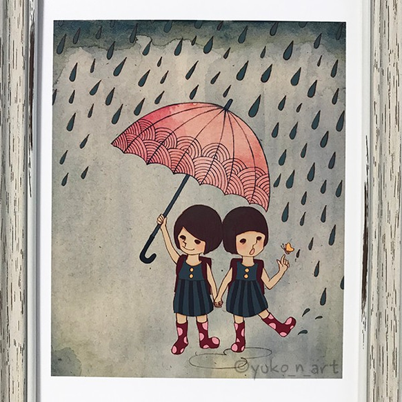 【オリジナルイラスト・プリント/複製画・2L・A4】雨の日 / Rainy Day 2枚目の画像