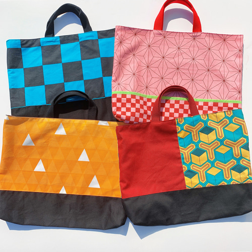 yt7ページ　ハンドメイド　市松模様　バッグ レッスンバッグ 入園 入学 市松文様 市松模様 亀甲柄 鱗文様 鱗模様