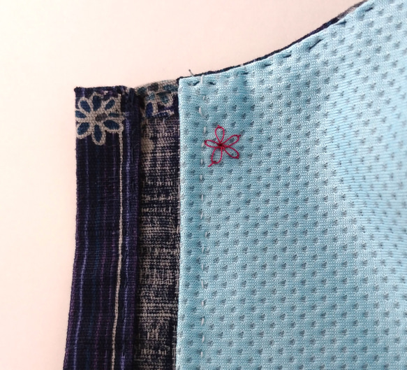 【手縫い】夏涼感マスク(立体) フィルターポケット付き　Mサイズ(和柄・紺) 5枚目の画像