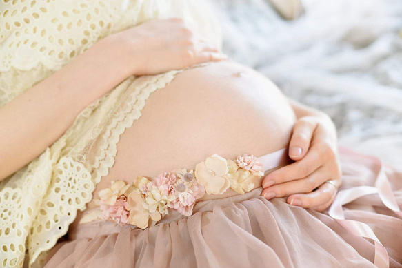 マタニティサッシュベルト＊布花＊オーダーメイド 2枚目の画像