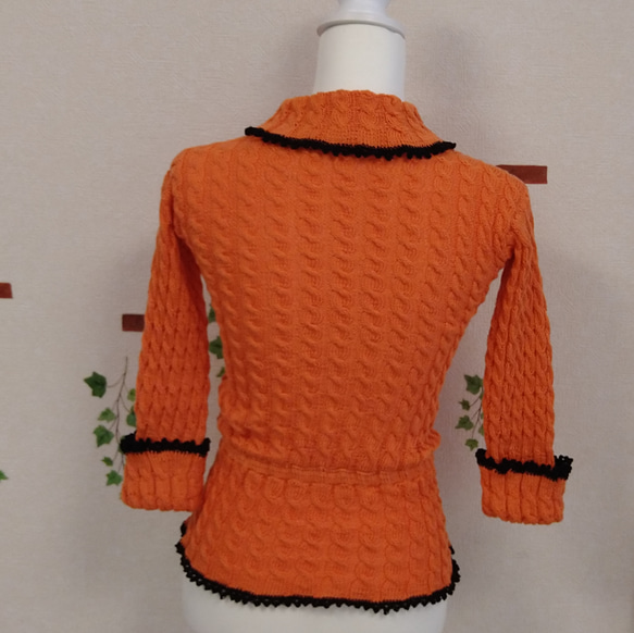 【送料無料】パーティーにも普段着でも活躍する縄編みセットアップ オレンジ×黒 6枚目の画像