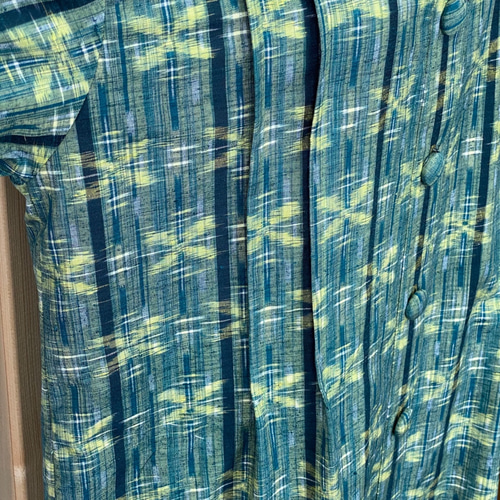 翡翠色紬 ワンピースコート 前開きワンピース ロングコート 着物