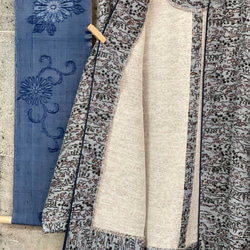 小紋　ブルーグレー　オープンファスナーブルゾン　リブ付きジャケット　着物リメイク アップサイクル 7枚目の画像