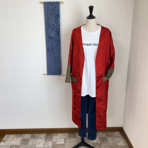 雨コートで作った雨の日でも着れるノーカラーコート ガウン
