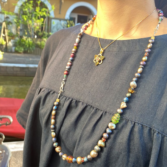 ◆38cm◆貴重なビーズを贅沢にMIXした【Carnival　necklace】パールネックレス／ヴィンテージビーズ 4枚目の画像