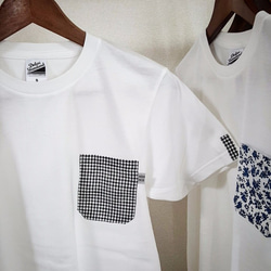 白黒ギンガムチェック・ママミラポケット白Tシャツ（メンズＳサイズ）10000139 1枚目の画像