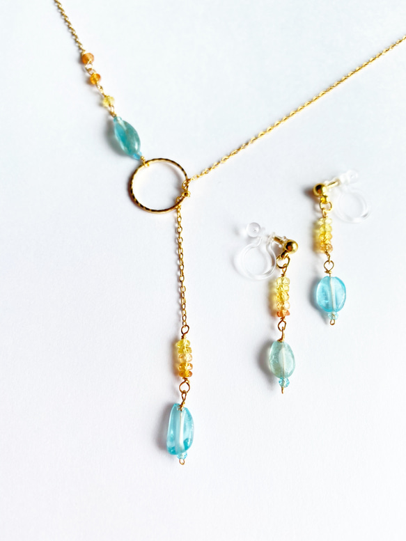 « soda » necklace+ 宝石質サファイアとアパタイトのネックレス AC/34 4枚目の画像