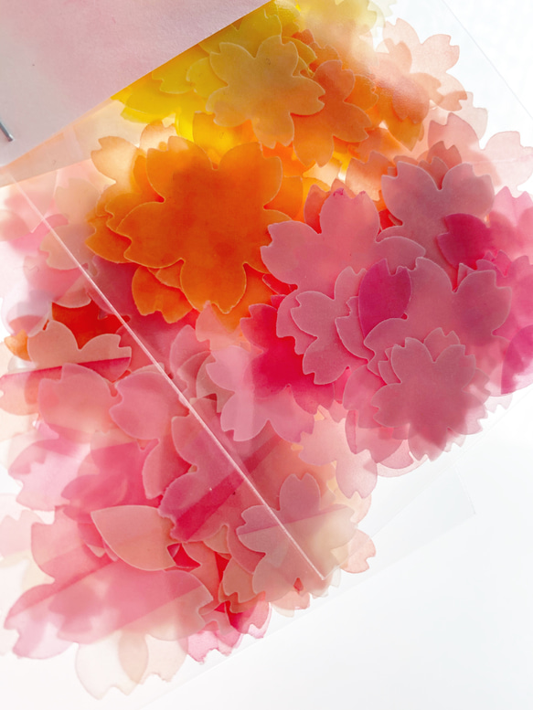 桜L・Mサイズ ほんのり透けるペーパーフレーク150枚 ストライプ・ピンク系　クラフトパンチ　D/426 3枚目の画像
