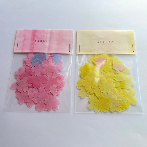 桜L・Mサイズ ほんのり透けるペーパーフレーク【ピンク×黄色】クラフト  