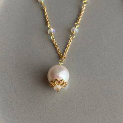 あこや真珠とプレシャスオパールのネックレス ac/105 2枚目の画像
