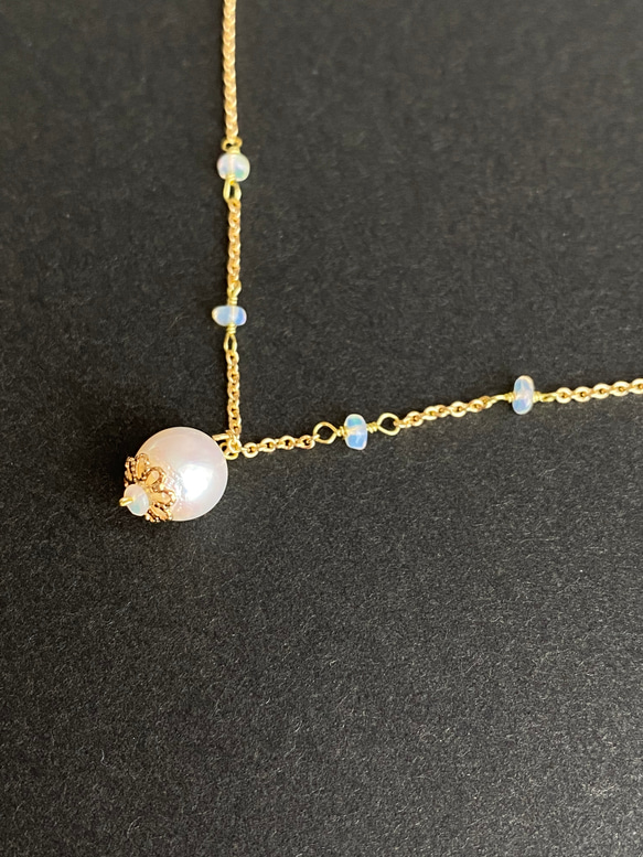 あこや真珠とプレシャスオパールのネックレス ac/105 4枚目の画像