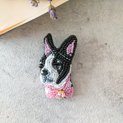 刺繍　ビーズ　ブローチ　ボストンテリア　ハンドメイド 0_4c9dbb1038d72806a9fc5cae1b54