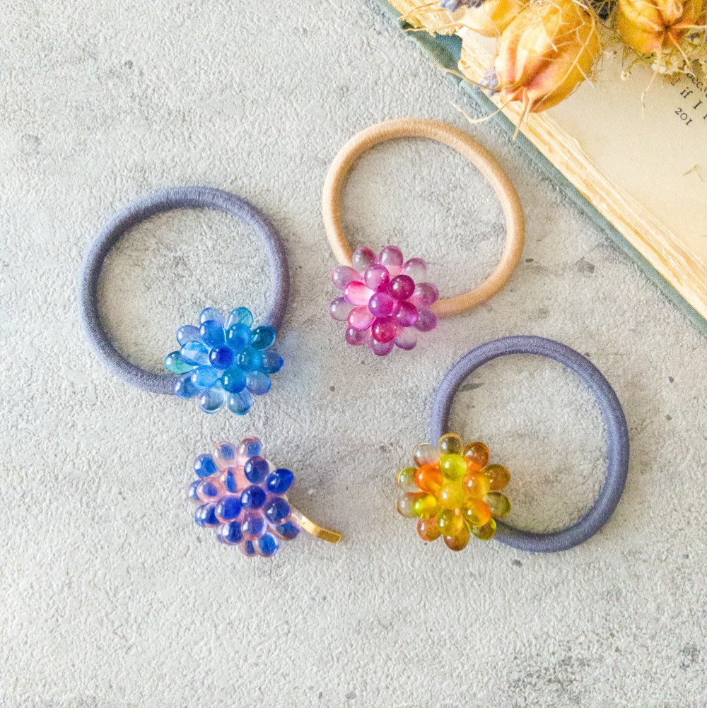 しゃこぷ様 紫ハーフ シュシュ☆ビーズ ヘアゴム☆ハンドメイド ハーフ シュシュ☆ビーズ ヘアゴム☆ハンドメイド 海カラー
