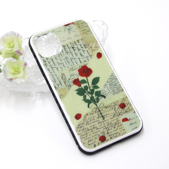 赤いバラと手紙のスマホケース・強化ガラス・iPhone用 1枚目の画像