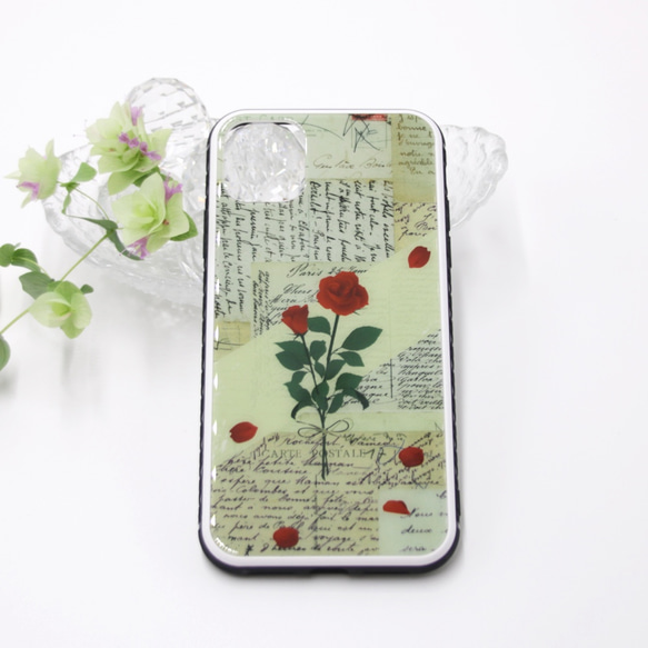 赤いバラと手紙のスマホケース・強化ガラス・iPhone用 2枚目の画像