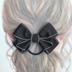 卒業式 卒園式にも 黒ステッチリボン シック ヘアゴム emi_alolipine