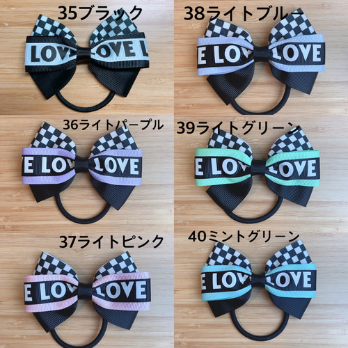 新作♡♡ ロゴリボン LOVEリボン JS ダンス ヘアゴム 格子柄