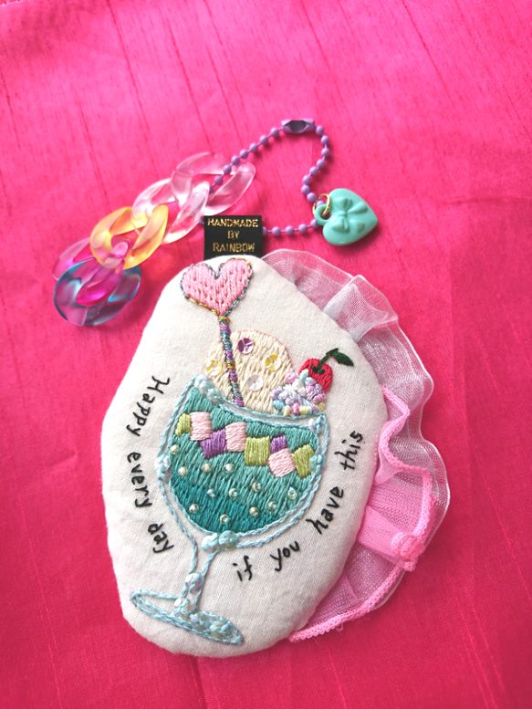 ゆめかわいい メロンソーダ 刺繍チャーム キーリング