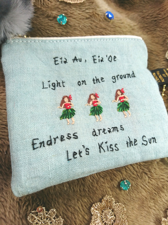 トリプルフラガール刺繍 小物ポーチ 小銭入れ・コインケース