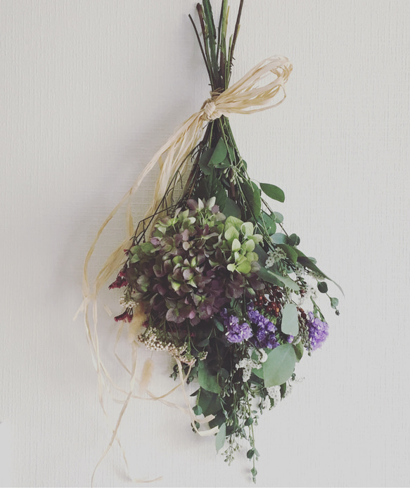 5.秋色紫陽花スワッグ 秋色あじさいのスワッグ/誕生日・お祝い・ギフト