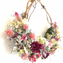 ドライフラワー森の花籠リース（ピンク） 4枚目の画像