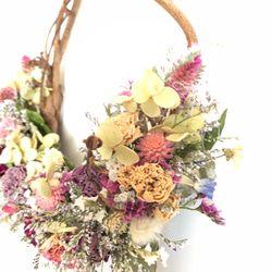 ドライフラワー森の花籠リース（ピンク） 5枚目の画像