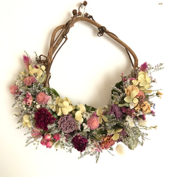 ドライフラワー森の花籠リース（ピンク） 7枚目の画像