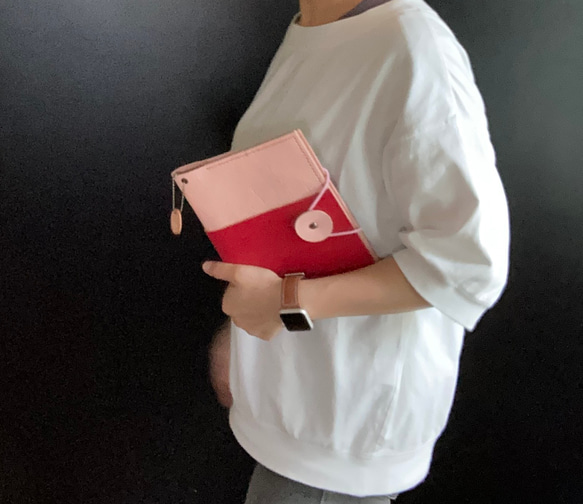 本革☆A5ノートカバー ピンクと真っ赤 1枚目の画像