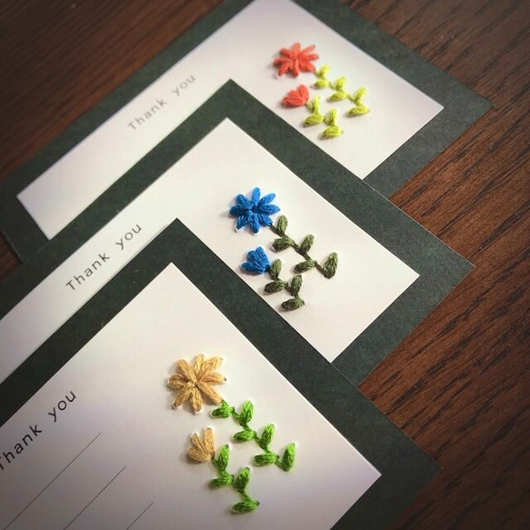 刺繍メッセージカードミニ　３枚セット（ありがとう・thank you）お礼　内祝い 母の日 父の日 感謝 記念日 6枚目の画像