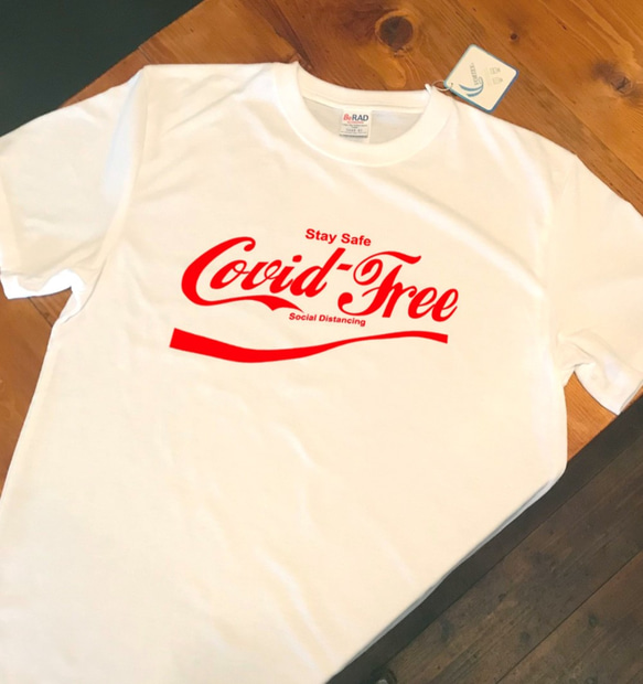 感染予防メッセージ Tシャツ/Covid-Free 2枚目の画像