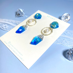 幻藍寶石珍珠 手作樹脂耳環 S925純銀耳針/耳夾 第6張的照片