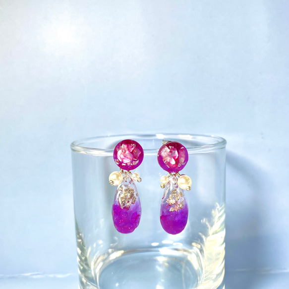 幻紫寶石手作樹脂耳環 S925純銀耳針/耳夾 第1張的照片