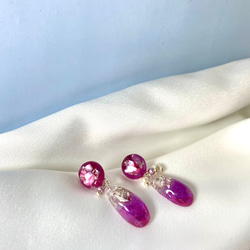 幻紫寶石手作樹脂耳環 S925純銀耳針/耳夾 第5張的照片