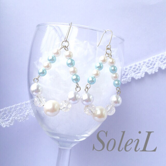 SoleiL☆しずく型ブルーパールピアス 1枚目の画像