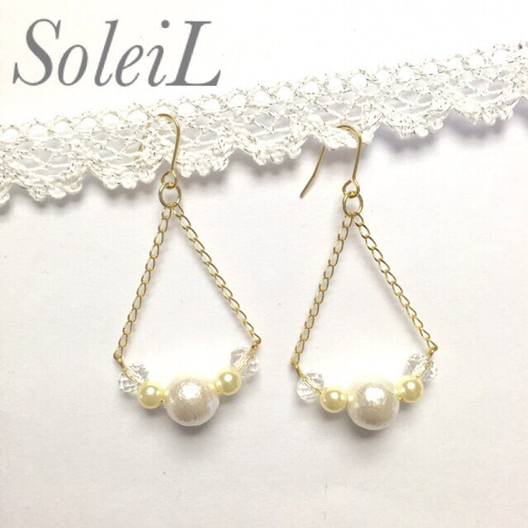 SoleiL☆ペールイエローパール×しずく型チェーンピアス 2枚目の画像